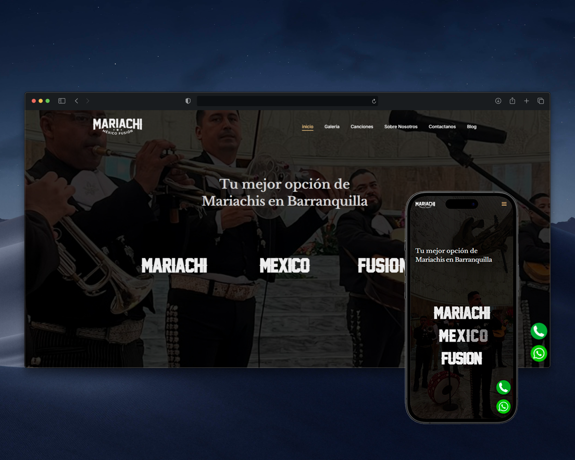 Mariachi México Fusión - Sitio web para grupo musical en Barranquilla